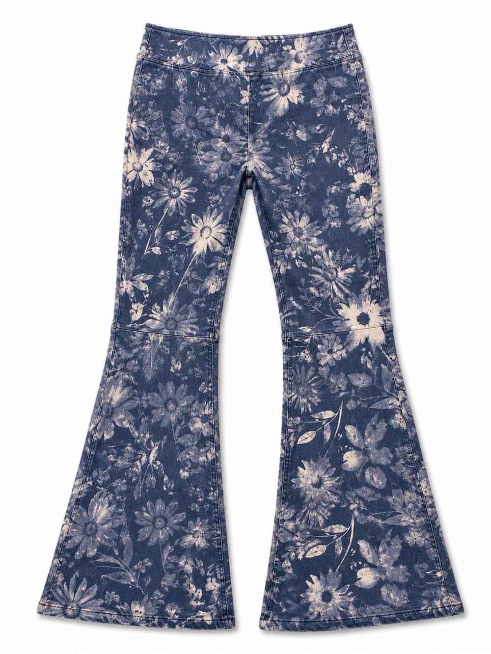 We The Free Indigo Floral Bleach-Print Flare Jeans